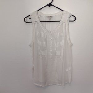 Lucky Brand Sheer button down Tank Top with crochet shoulders and front